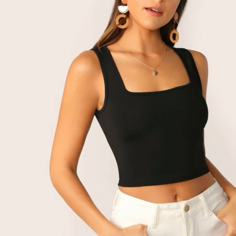 Shein Ribbed Form Fitting Cropped Tank Top